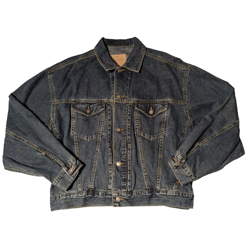 GAP PREMIUM DENIM Men Large Blue 100% Cotton Blue Jean Trucker Jacket NEW